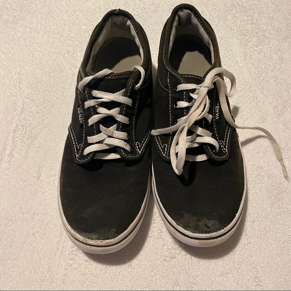Vans Off the Wall Black w/ White Sneakers Size 8 Low Tops Lace Up Shoes Skater - Picture 2 of 9